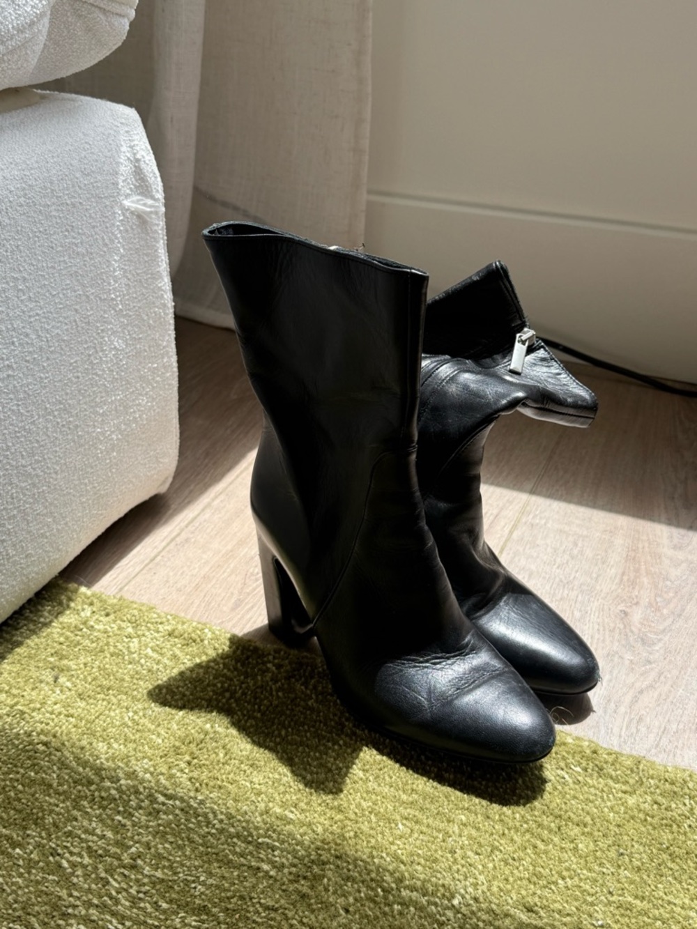 Genuine Italian Leather Mid-Calf Heeled Boots